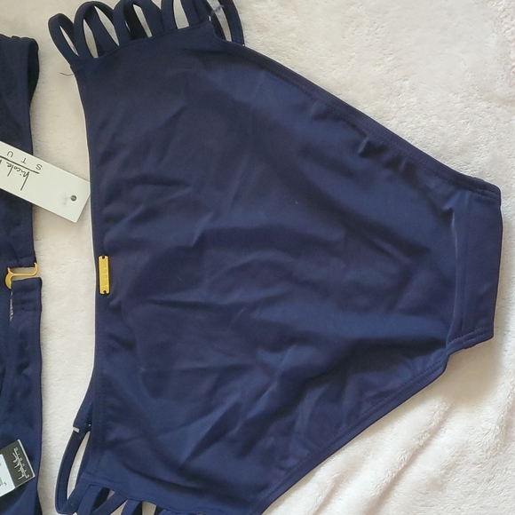 NWT Nicole Miller navy blue swim suit with high waisted bottoms size 8 - Picture 7 of 10
